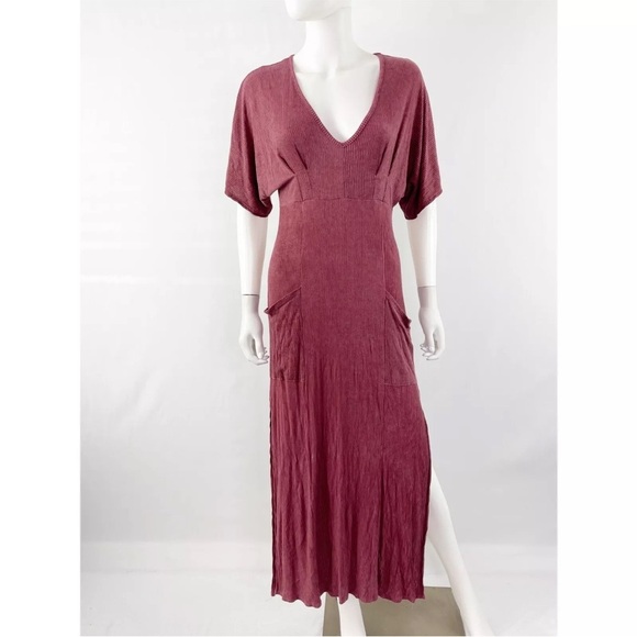 Baltic Born Ribbed Maxi Dress Side Split Dusty Rose Size Large - Picture 1 of 10